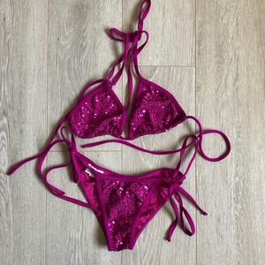 Magenta Pink Sequined Bikini Set Suits You Shiny